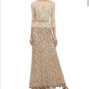 Tadashi shoji lace floor length gown - 2 tone 3/4 sleeves beautiful!